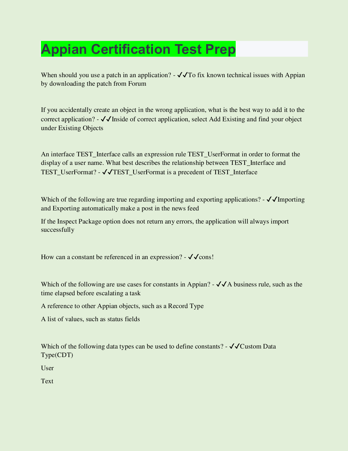 Appian Certification Test Prep | 60 Questions with 100% Correct Answers